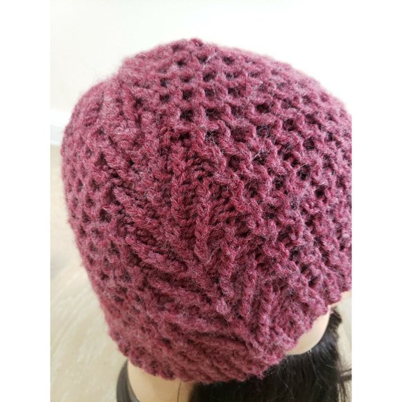 Raspberry Red Wool Knit Fisherman Style Beanie Skull Cap Knit Winter - Picture 5 of 7